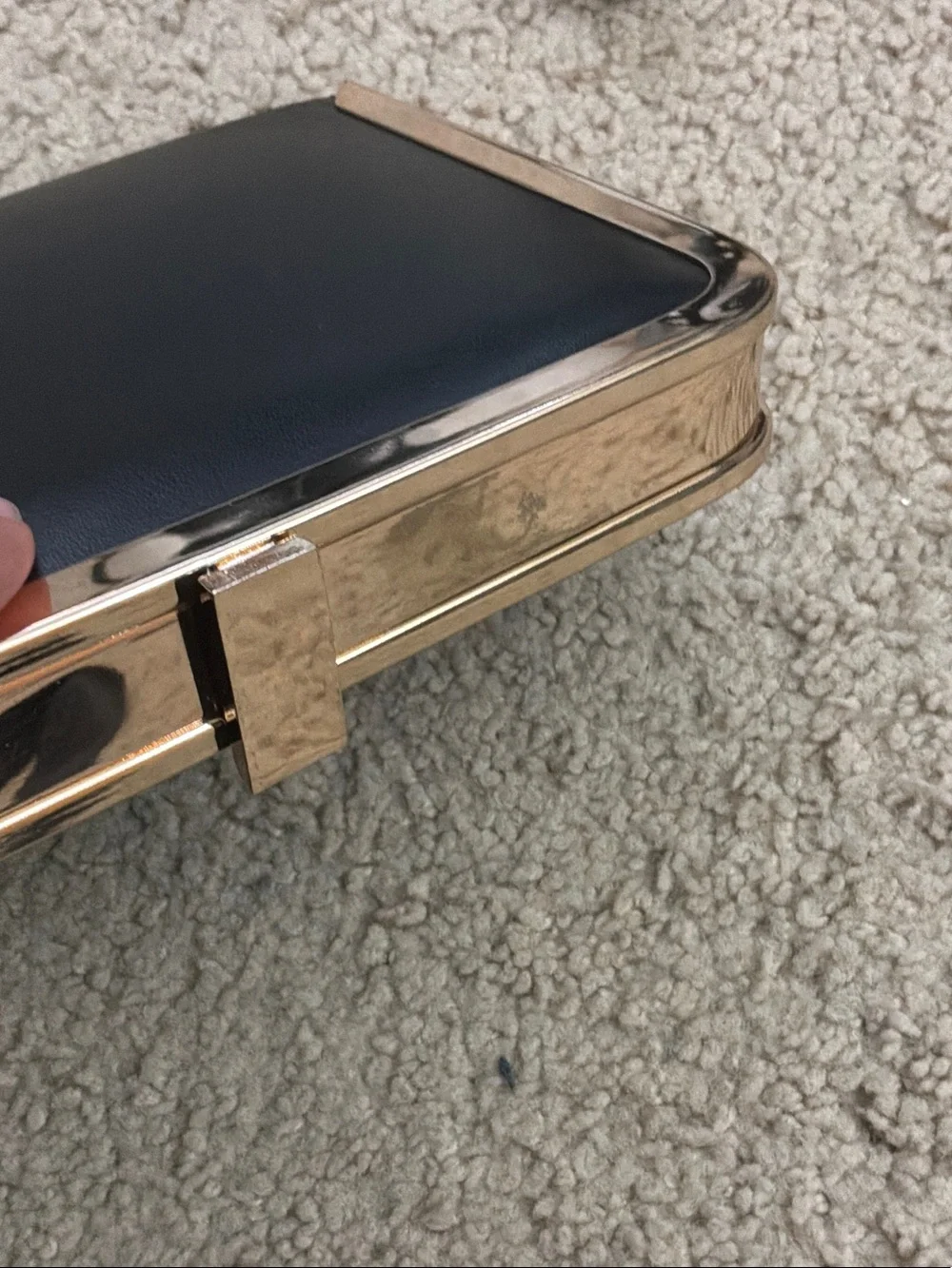 Classic Black Leather Frame Clutch with Gold Trim